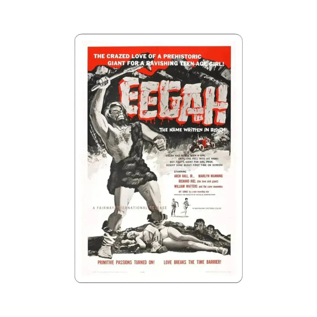 EEGAH 1962 Movie Poster - STICKER Vinyl Kiss-Cut Decal 3 Inch White - The Sticker Space