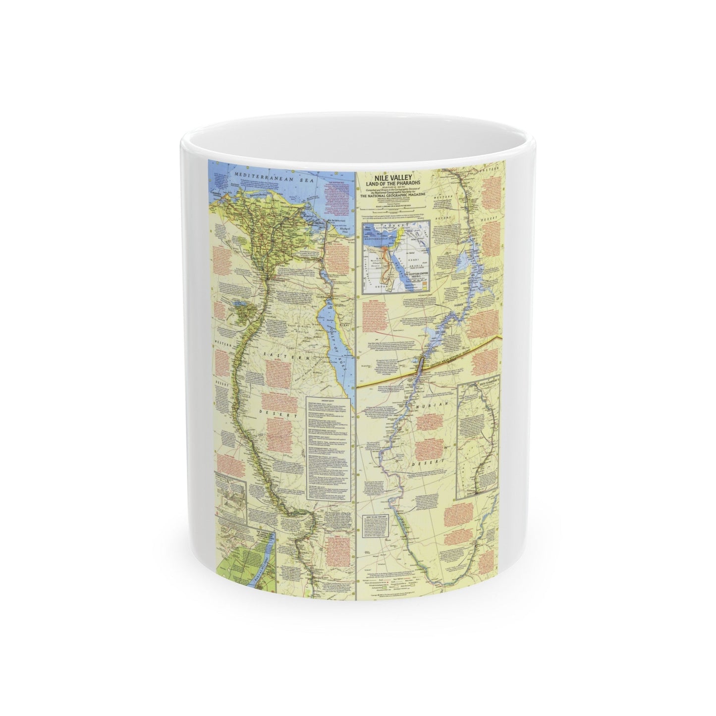 Egypt - Nile Valley, Land of the Pharaohs (1965) (Map) White Coffee Mug-11oz-The Sticker Space