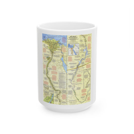 Egypt - Nile Valley, Land of the Pharaohs (1965) (Map) White Coffee Mug-15oz-The Sticker Space