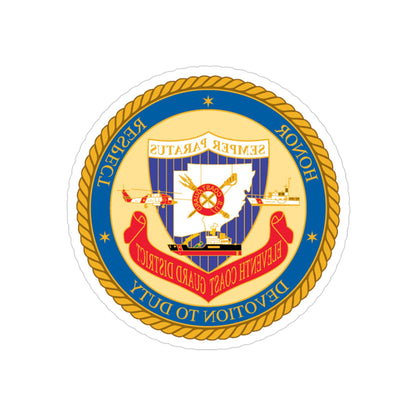 ELEVENTH COAST GUARD DISTRICT (U.S. Coast Guard) REVERSE PRINT Transparent STICKER-3" × 3"-The Sticker Space