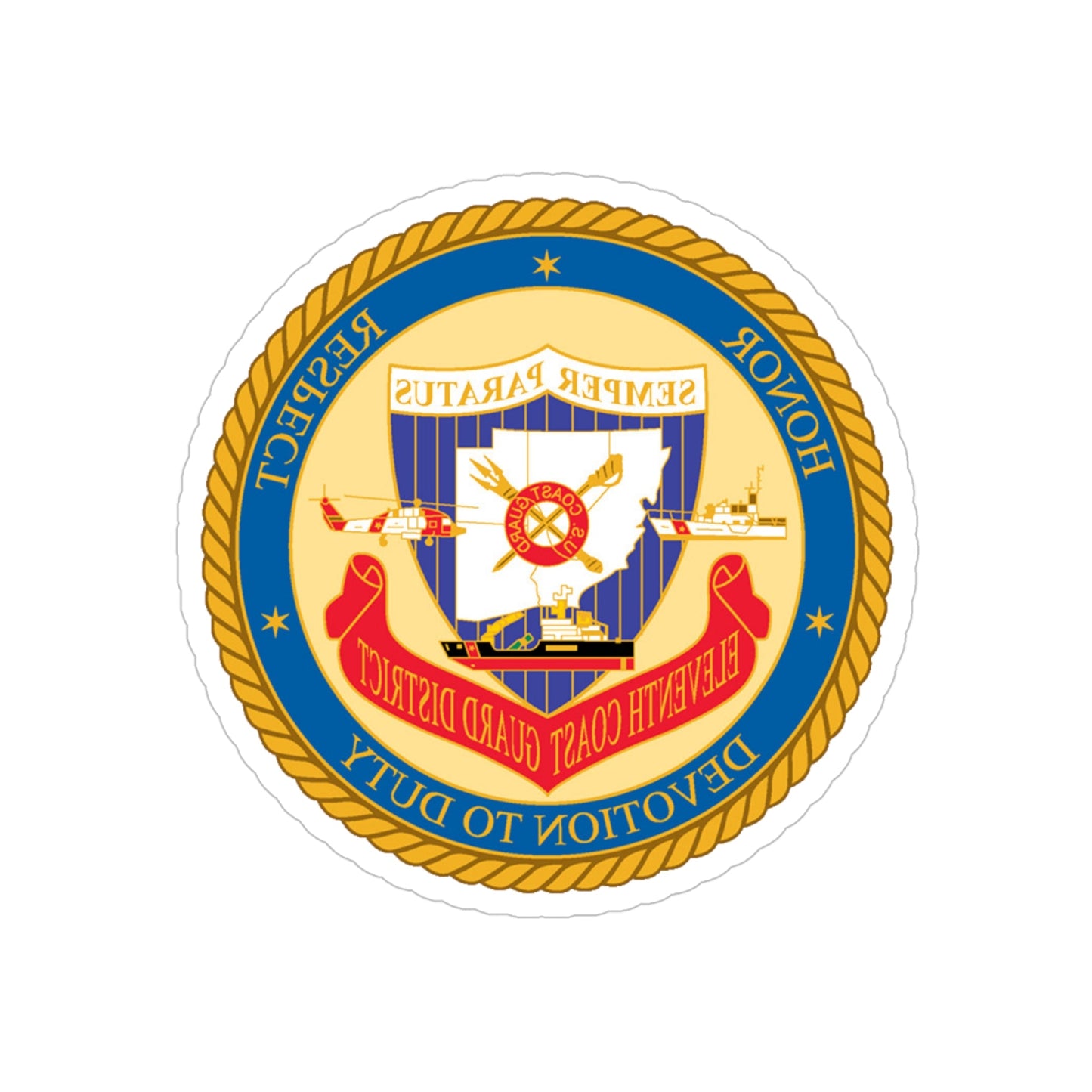 ELEVENTH COAST GUARD DISTRICT (U.S. Coast Guard) REVERSE PRINT Transparent STICKER-4" × 4"-The Sticker Space