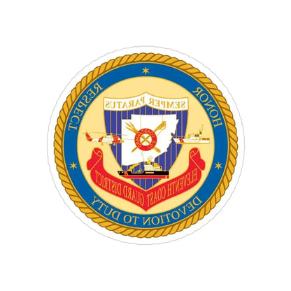 ELEVENTH COAST GUARD DISTRICT (U.S. Coast Guard) REVERSE PRINT Transparent Die-Cut STICKER 4 Inch Die-Cut Transparent - The Sticker Space