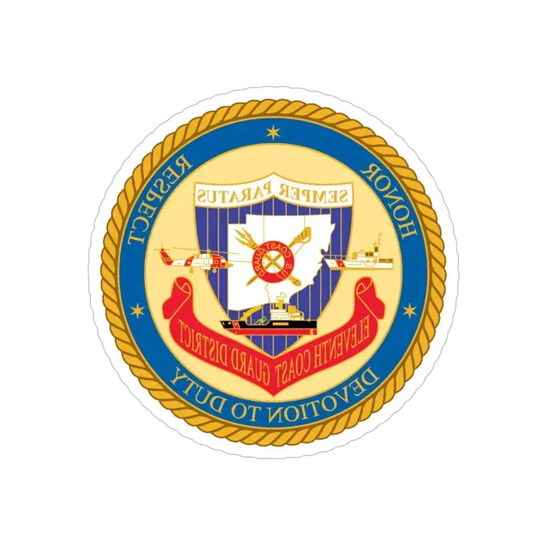 ELEVENTH COAST GUARD DISTRICT (U.S. Coast Guard) REVERSE PRINT Transparent Die-Cut STICKER 6 Inch Die-Cut Transparent - The Sticker Space