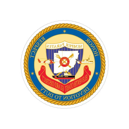 ELEVENTH COAST GUARD DISTRICT (U.S. Coast Guard) REVERSE PRINT Transparent Die-Cut STICKER 6 Inch Die-Cut Transparent - The Sticker Space