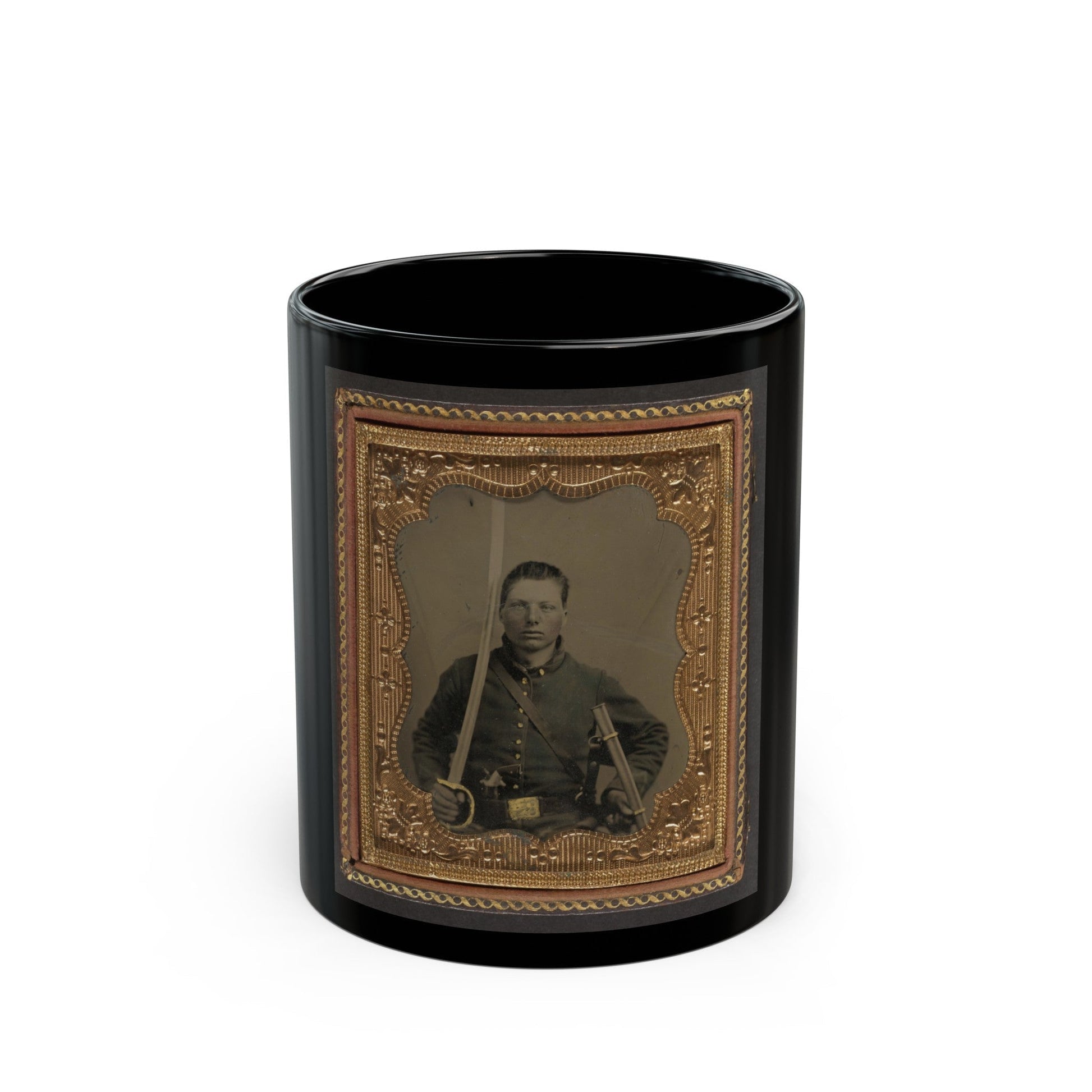 Elias Teeple In Union Uniform With Saber And Smith And Wesson Revolver (U.S. Civil War) Black Coffee Mug-11oz-The Sticker Space