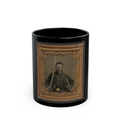 Elias Teeple In Union Uniform With Saber And Smith And Wesson Revolver (U.S. Civil War) Black Coffee Mug-11oz-The Sticker Space