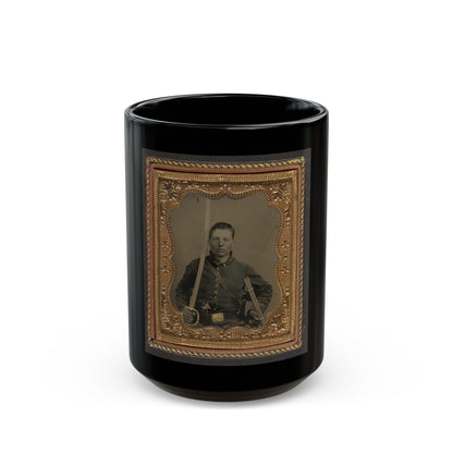 Elias Teeple In Union Uniform With Saber And Smith And Wesson Revolver (U.S. Civil War) Black Coffee Mug-15oz-The Sticker Space