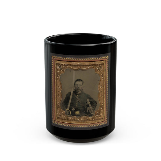 Elias Teeple In Union Uniform With Saber And Smith And Wesson Revolver (U.S. Civil War) Black Coffee Mug-15oz-The Sticker Space