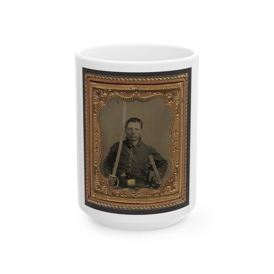 Elias Teeple In Union Uniform With Saber And Smith And Wesson Revolver (U.S. Civil War) White Coffee Mug