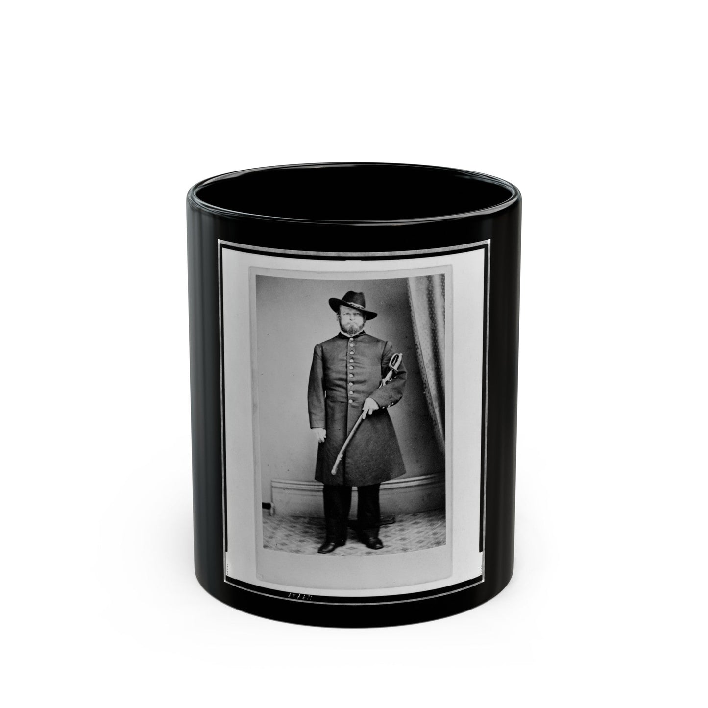 Elliott( ), Union Officer, Full-Length Portrait, Standing, Holding Sword In Left Hand, Facing Front (U.S. Civil War) Black Coffee Mug-11oz-The Sticker Space