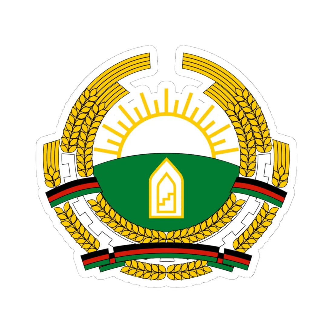 Emblem of Afghanistan 1987-1992 (Afghanistan) (Coat of Arms) STICKER Vinyl Kiss-Cut Decal 4 Inch White - The Sticker Space