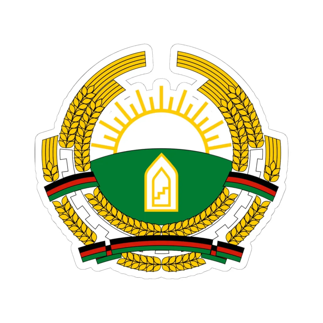 Emblem of Afghanistan 1987-1992 (Afghanistan) (Coat of Arms) STICKER Vinyl Kiss-Cut Decal 6 Inch White - The Sticker Space