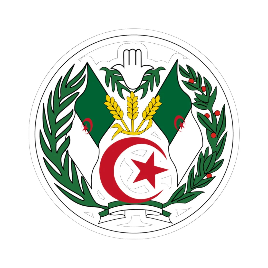 Emblem of Algeria 1971-1976 (Algeria) (Coat of Arms) STICKER Vinyl Kiss-Cut Decal 6 Inch White - The Sticker Space