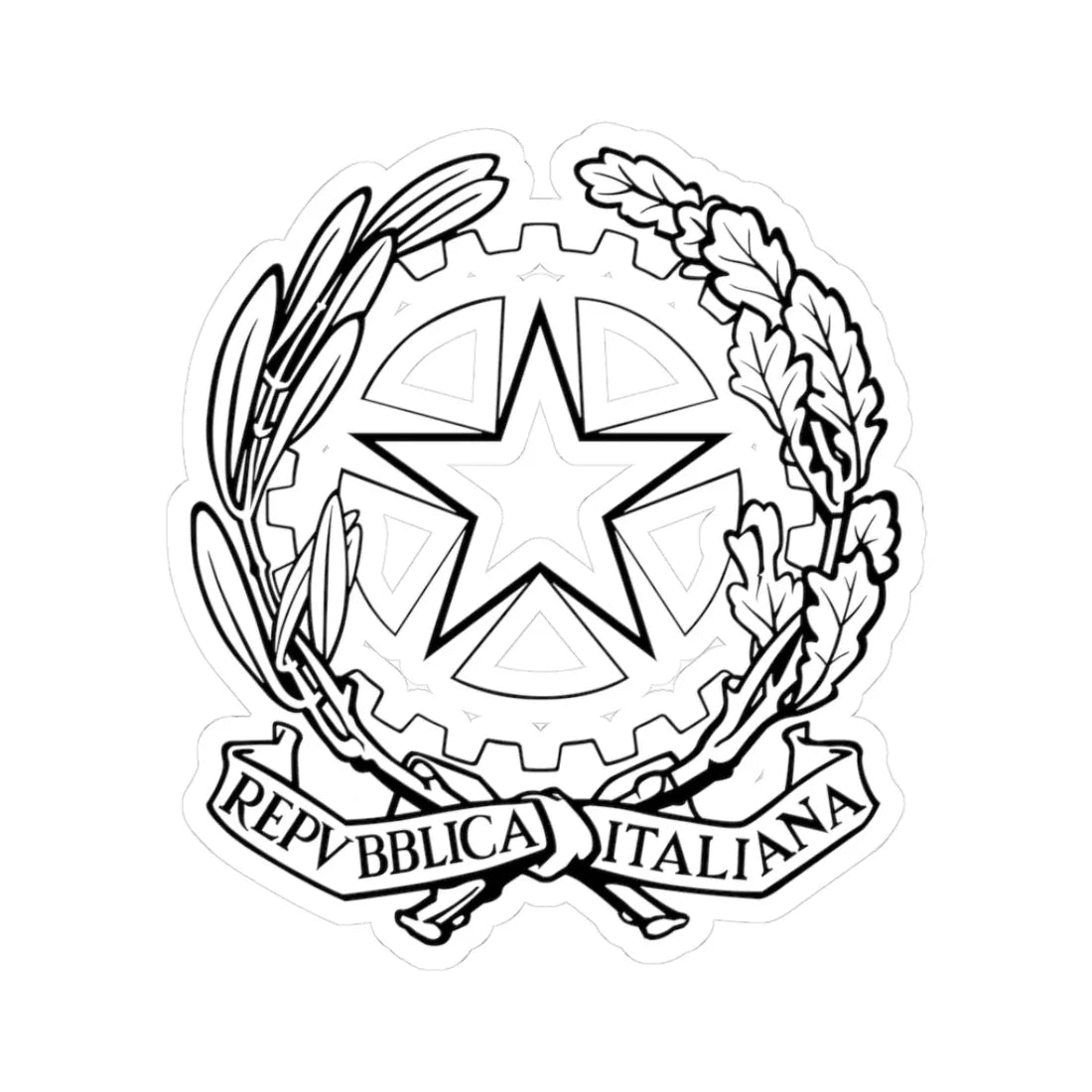 Emblem of Italy black and white without striped background (Italy) (Coat of Arms) STICKER Vinyl Kiss-Cut Decal 3 Inch White - The Sticker Space