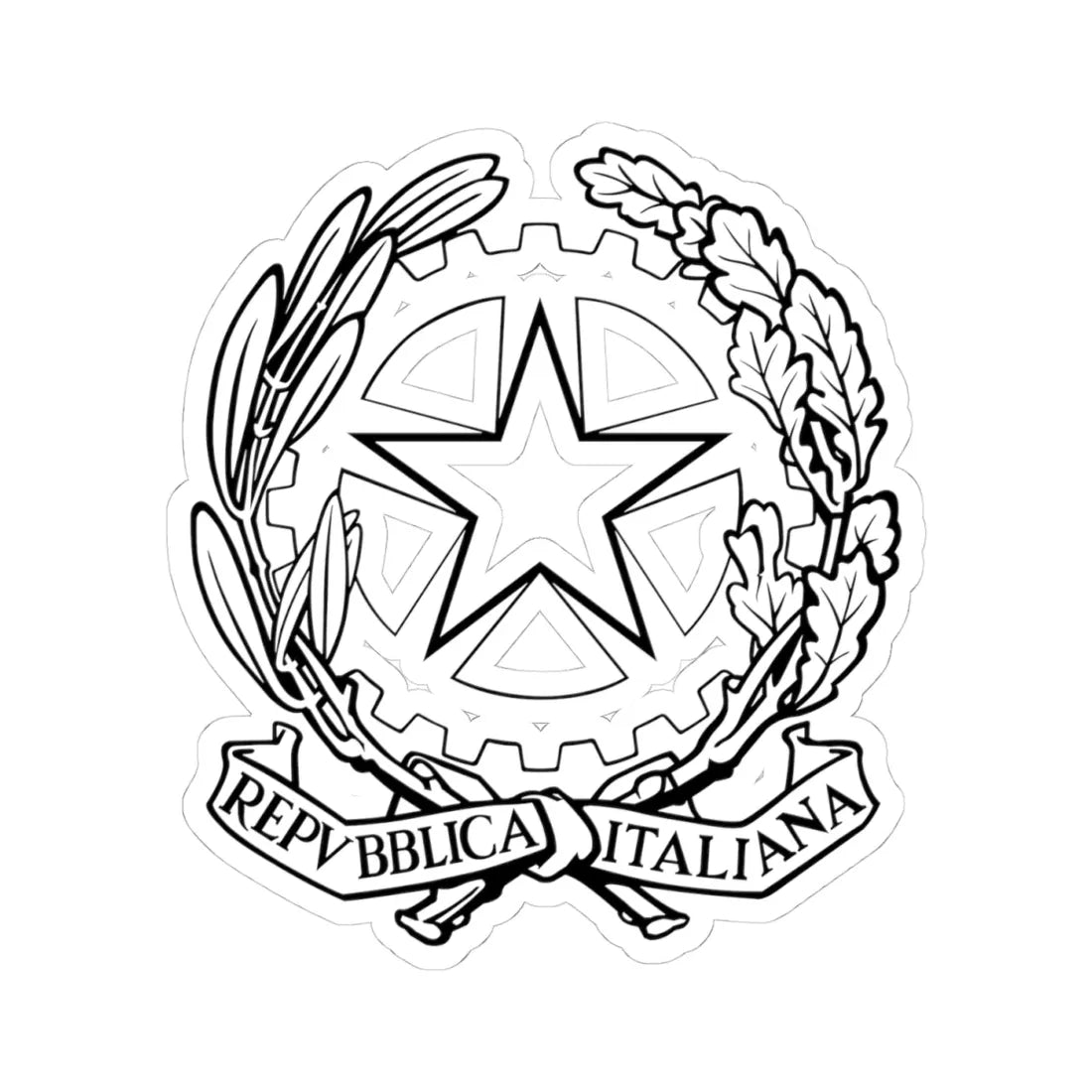 Emblem of Italy black and white without striped background (Italy) (Coat of Arms) STICKER Vinyl Kiss-Cut Decal 4 Inch White - The Sticker Space
