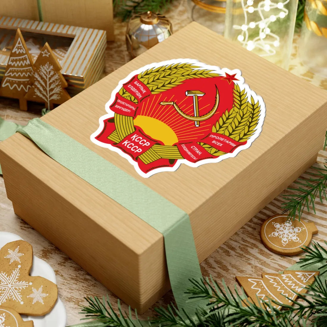 Emblem of Kazakh SSR (Soviet Union) (Coat of Arms) STICKER Vinyl Kiss-Cut Decal - The Sticker Space