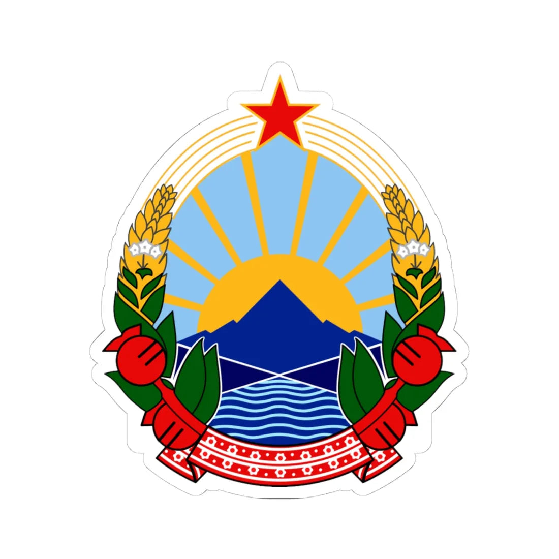 Emblem of Macedonia 1946-2009 (Yugoslavia) (Coat of Arms) STICKER Vinyl Kiss-Cut Decal 4 Inch White - The Sticker Space