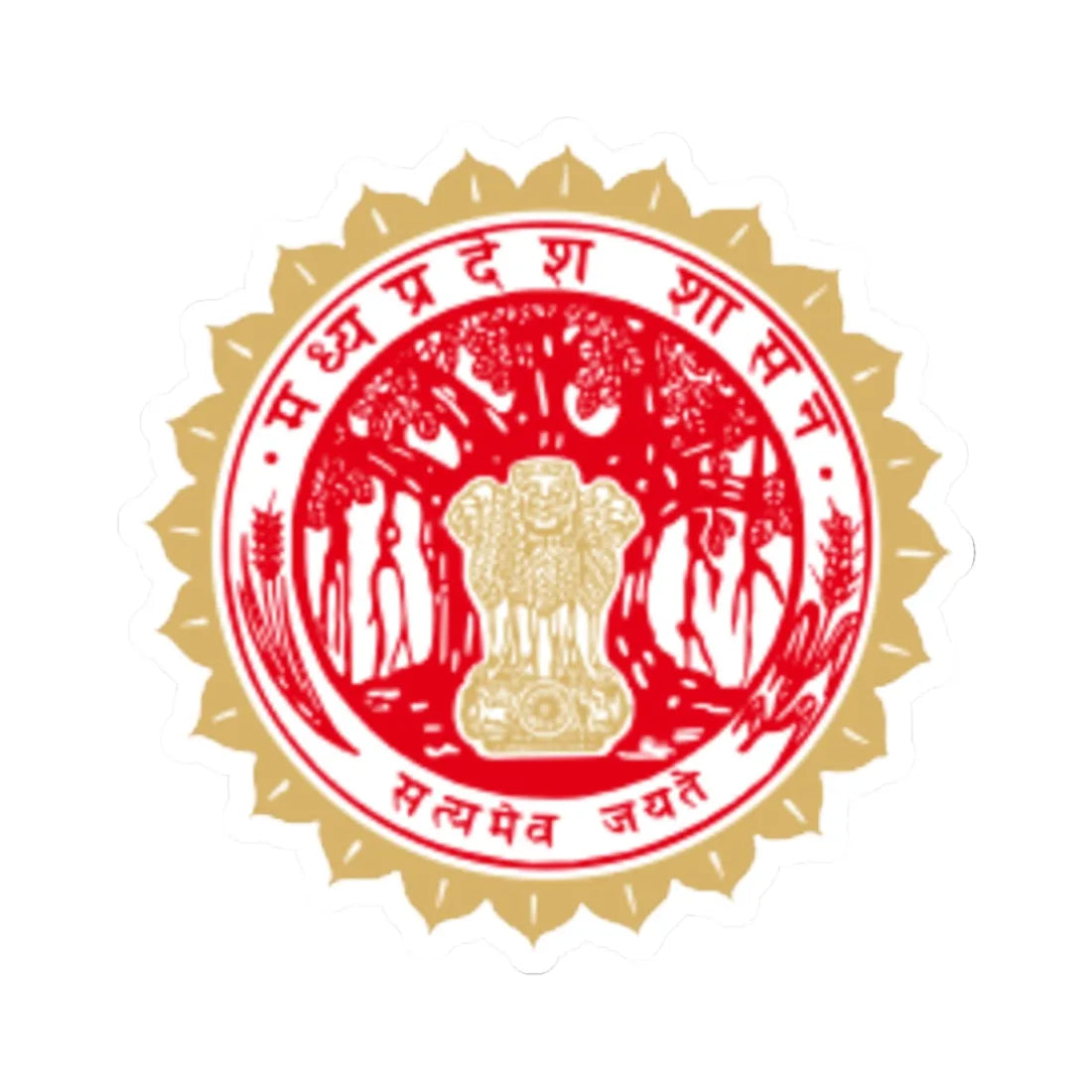 Emblem of Madhya Pradesh (India) (Coat of Arms) STICKER Vinyl Kiss-Cut Decal 4 Inch White - The Sticker Space