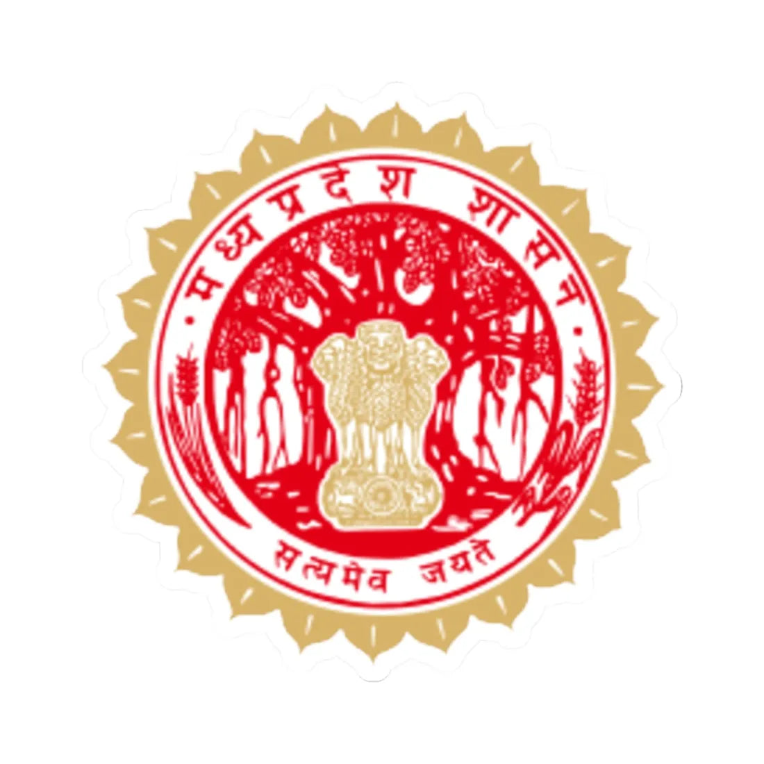 Emblem of Madhya Pradesh (India) (Coat of Arms) STICKER Vinyl Kiss-Cut Decal 6 Inch White - The Sticker Space