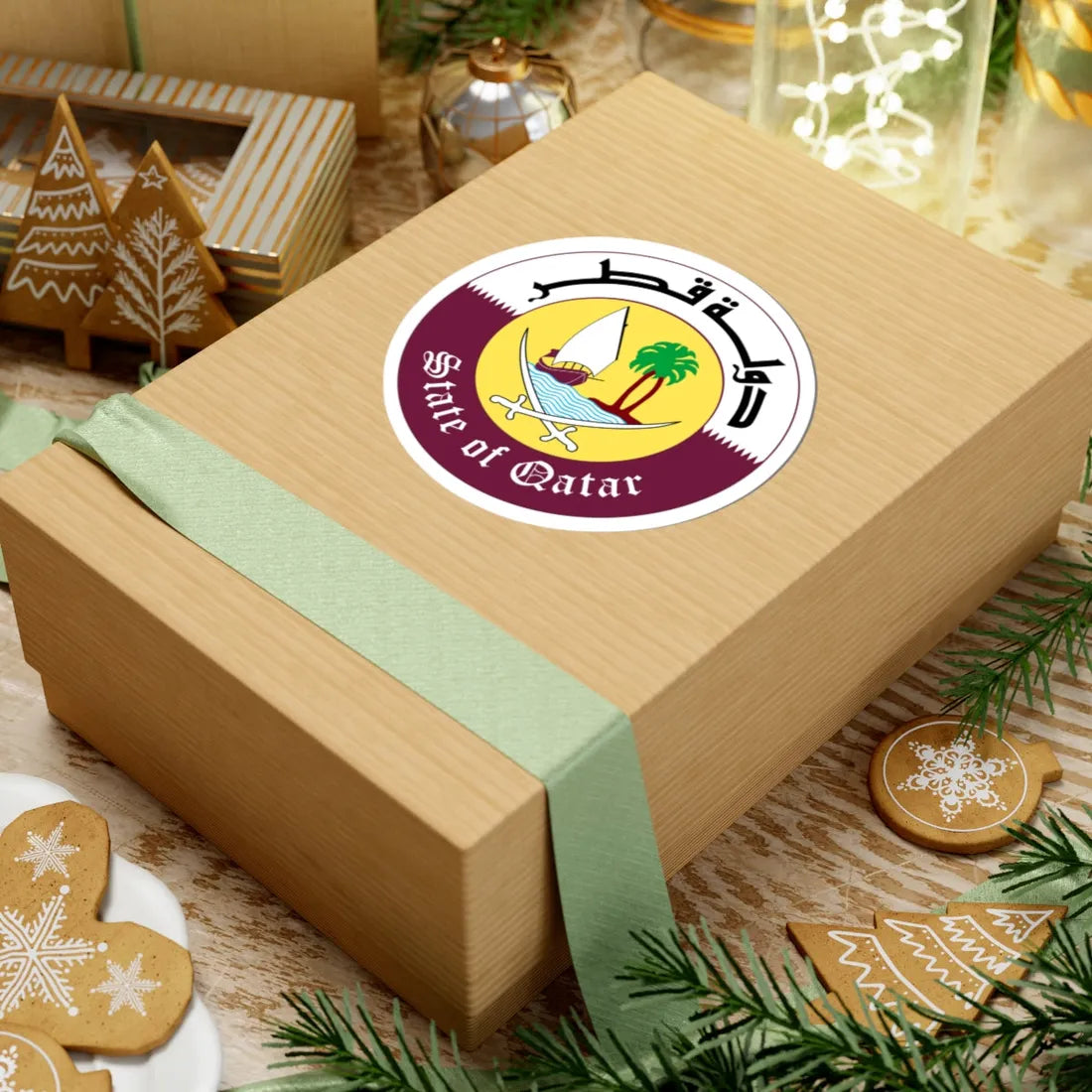 Emblem of Qatar 1976-2022 (Qatar) (Coat of Arms) STICKER Vinyl Kiss-Cut Decal - The Sticker Space