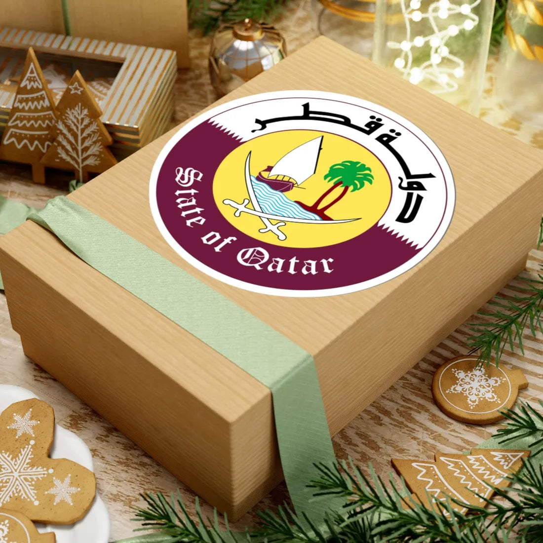 Emblem of Qatar 1976-2022 (Qatar) (Coat of Arms) STICKER Vinyl Kiss-Cut Decal - The Sticker Space