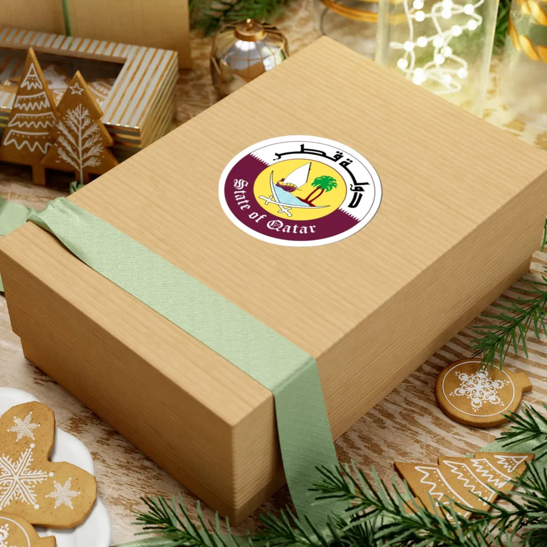 Emblem of Qatar 1976-2022 (Qatar) (Coat of Arms) STICKER Vinyl Kiss-Cut Decal - The Sticker Space