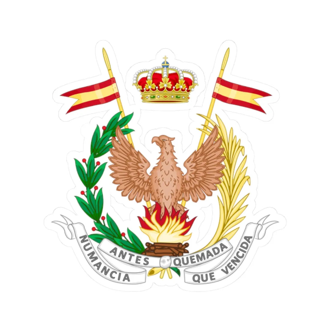 Emblem of the Former Cavalry Regiment Numancia (Spain) (Coat of Arms) STICKER Vinyl Kiss-Cut Decal 2 Inch White - The Sticker Space