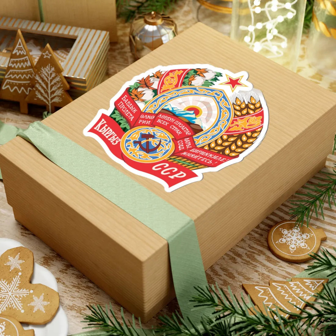 Emblem of the Kirghiz SSR (Soviet Union) (Coat of Arms) STICKER Vinyl Kiss-Cut Decal - The Sticker Space