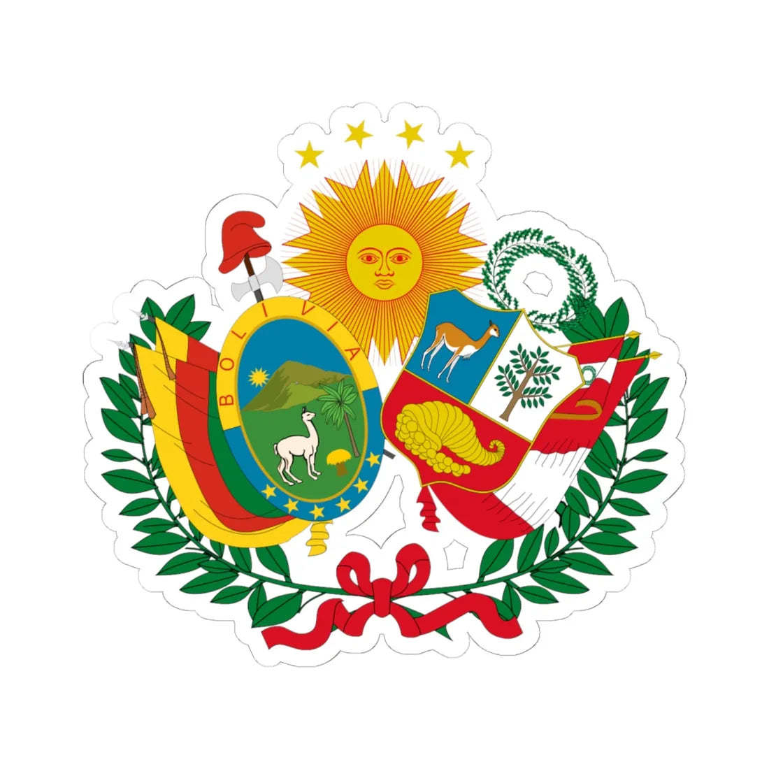 Emblem of the Peru-Bolivian Confederation (Bolivia) (Coat of Arms) STICKER Vinyl Kiss-Cut Decal 6 Inch White - The Sticker Space