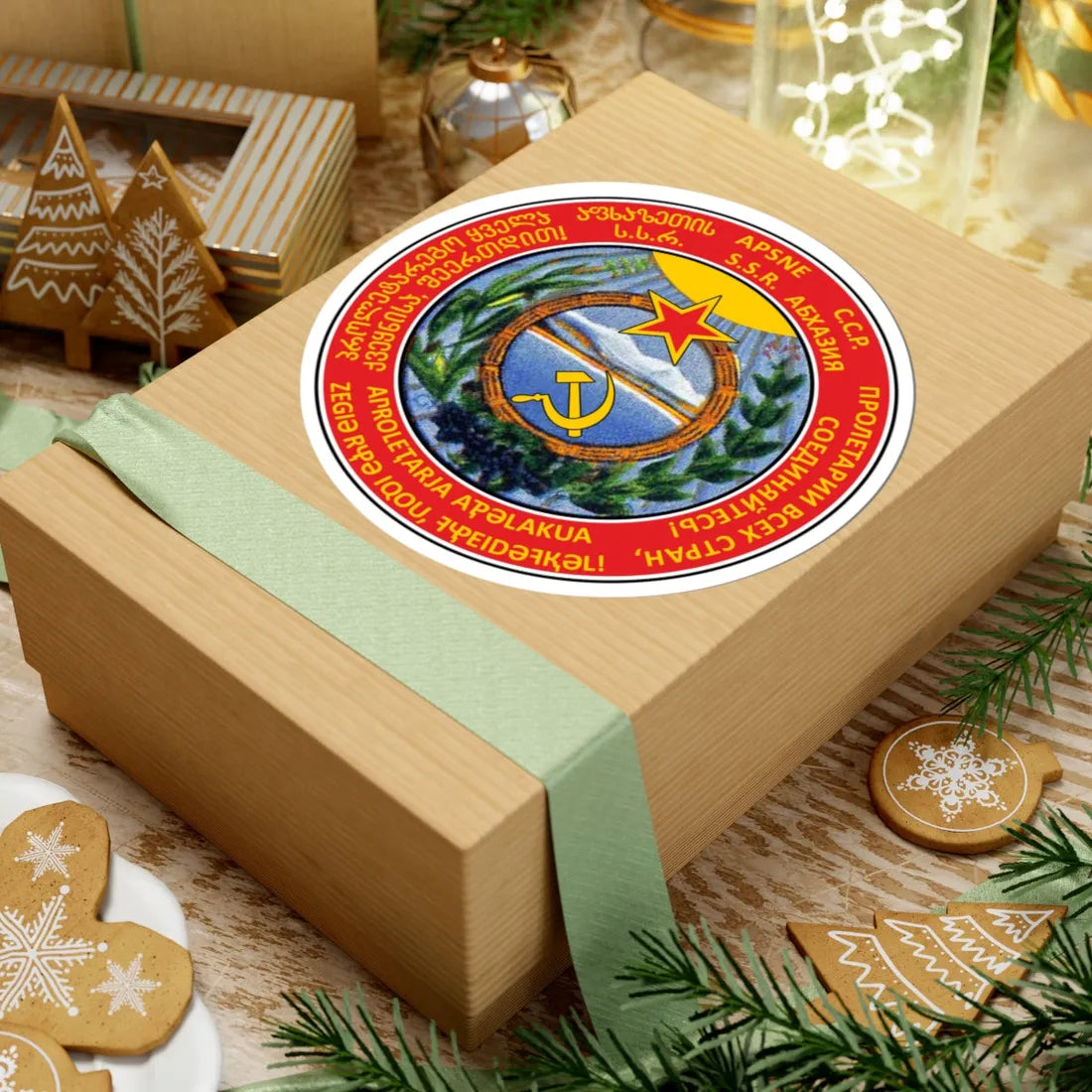 Emblem of the SSR of Abkhazia 1928-1931 (Georgia) (Coat of Arms) STICKER Vinyl Kiss-Cut Decal - The Sticker Space