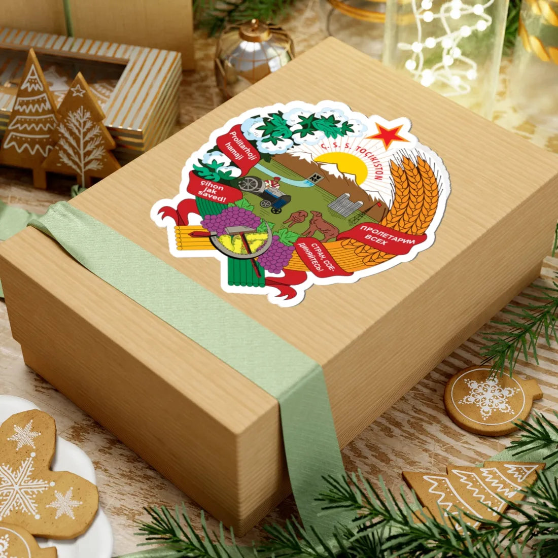 Emblem of the Tajik SSR 1936 (Soviet Union) (Coat of Arms) STICKER Vinyl Kiss-Cut Decal - The Sticker Space