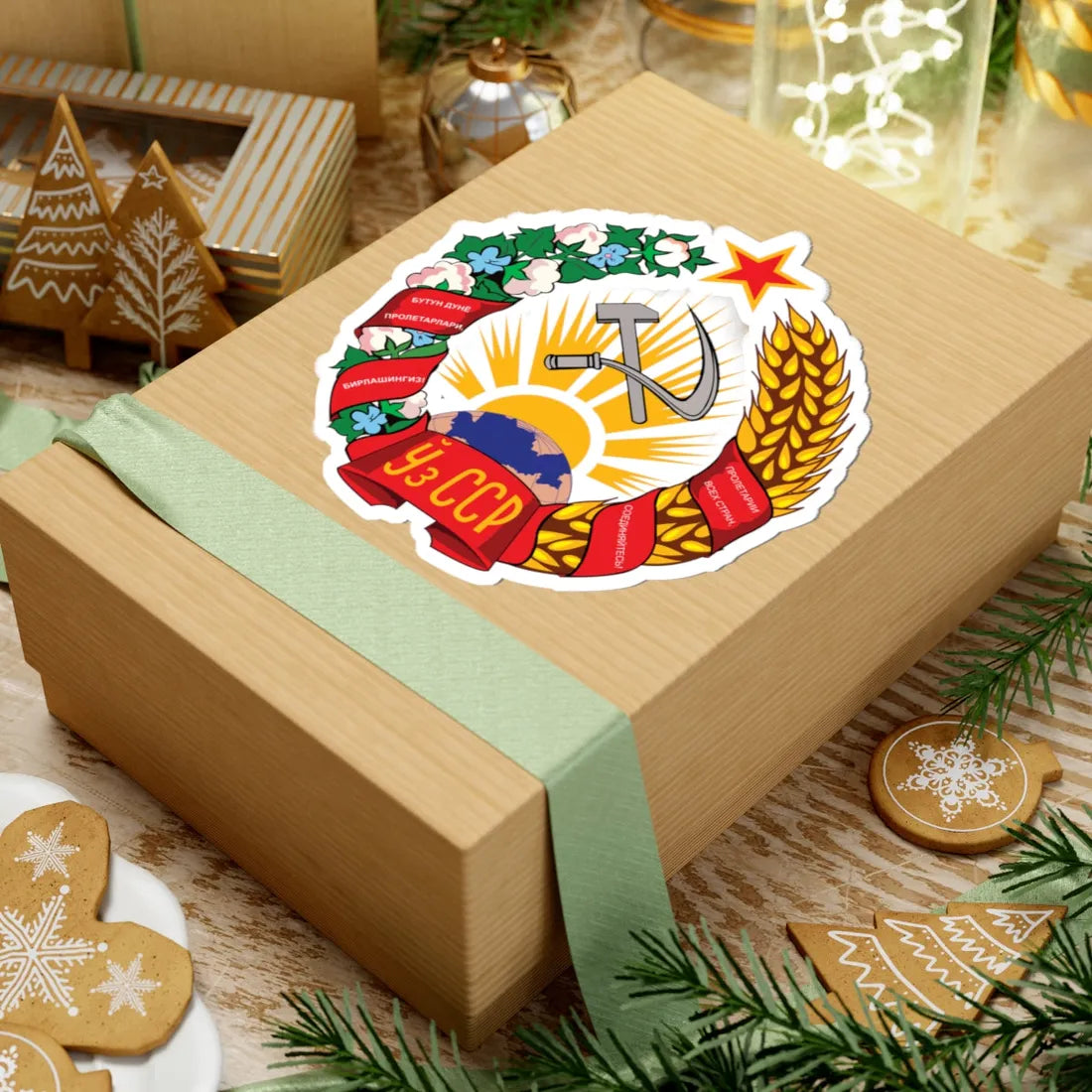 Emblem of the Uzbek SSR 1947 (Soviet Union) (Coat of Arms) STICKER Vinyl Kiss-Cut Decal - The Sticker Space