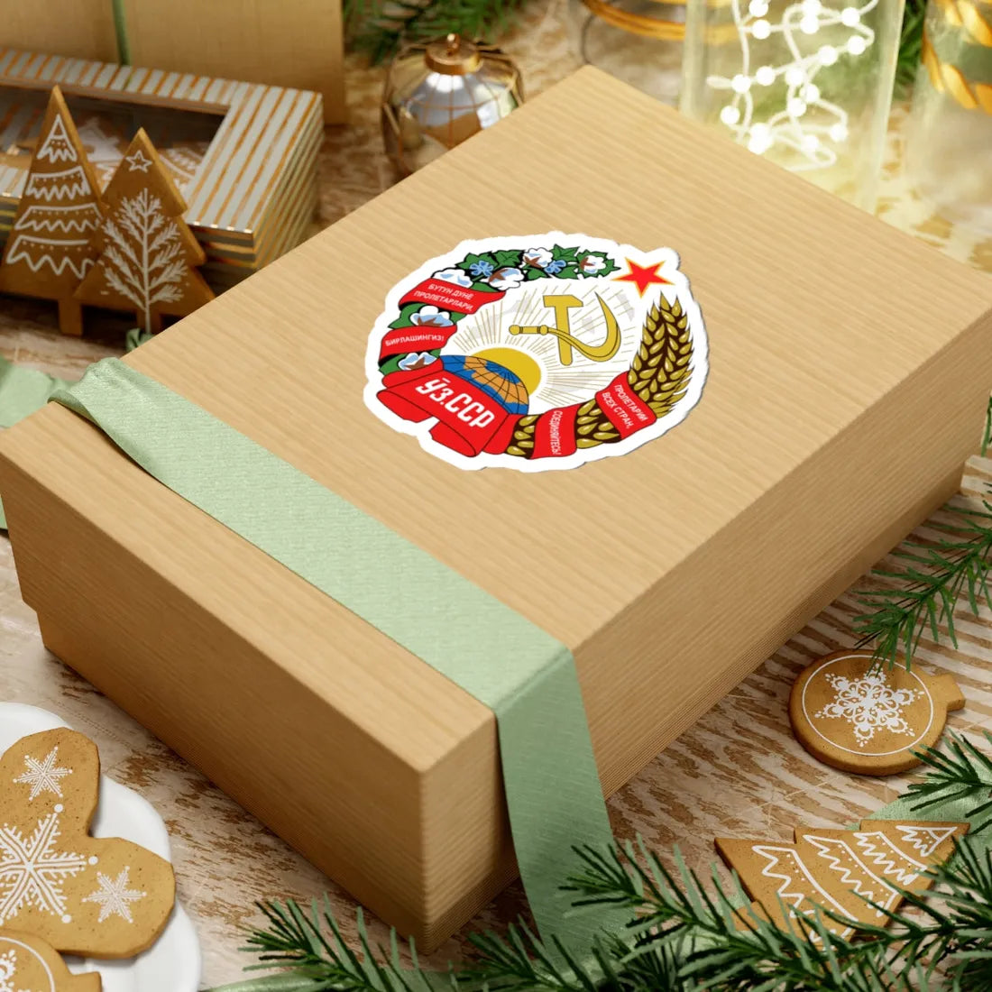 Emblem of the Uzbek SSR (Soviet Union) (Coat of Arms) STICKER Vinyl Kiss-Cut Decal - The Sticker Space