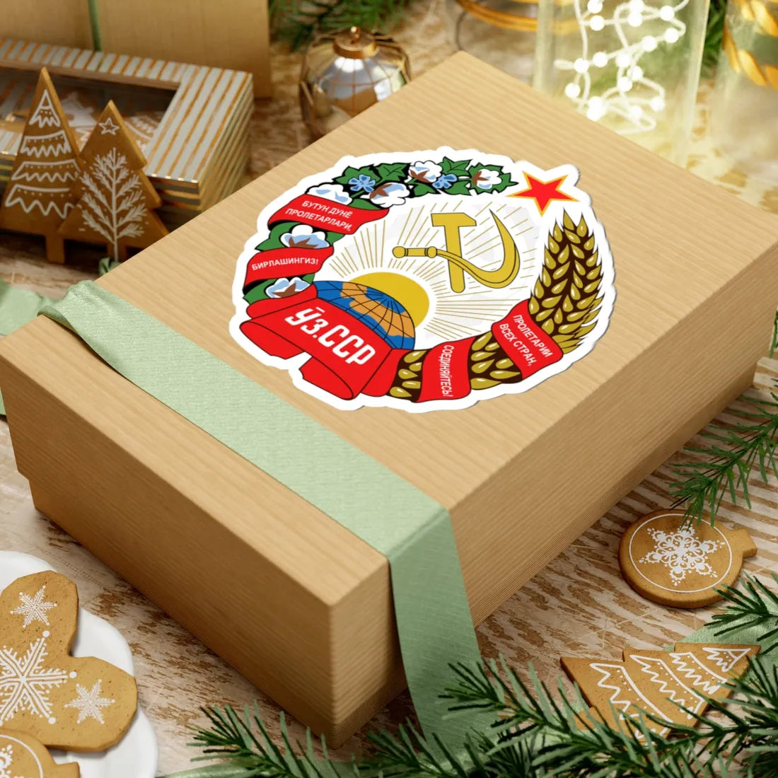 Emblem of the Uzbek SSR (Soviet Union) (Coat of Arms) STICKER Vinyl Kiss-Cut Decal - The Sticker Space