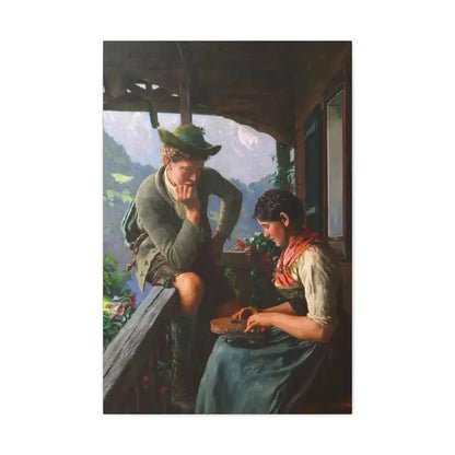 Emil Rau (1858-1937) Tyrolean Couple with Chalet and Mountainous Landscape - Canvas Wall Art 24″ x 36″ 1.25" - The Sticker Space