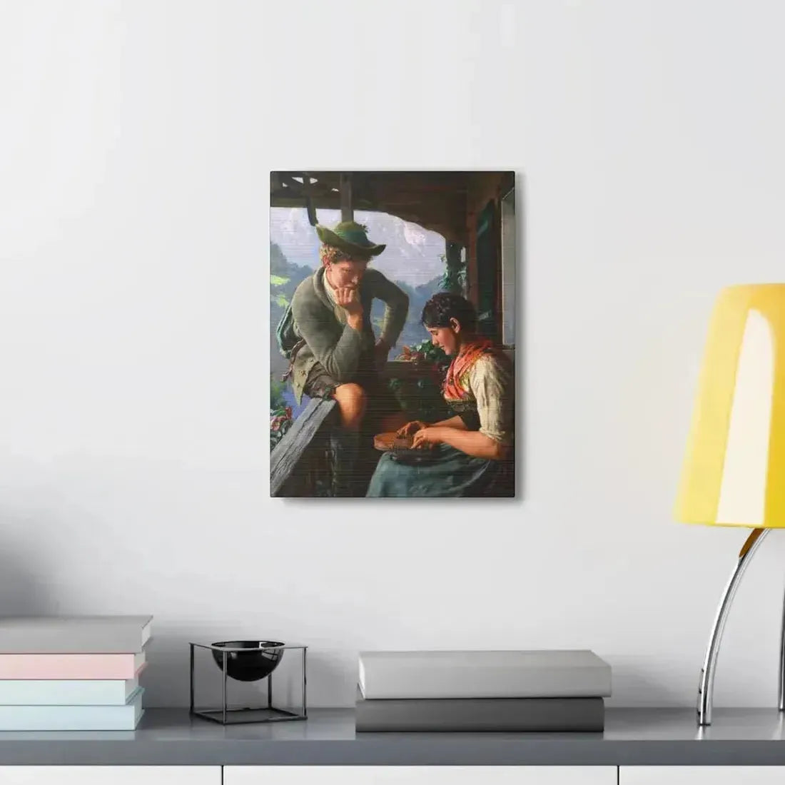 Emil Rau (1858-1937) Tyrolean Couple with Chalet and Mountainous Landscape - Canvas Wall Art - The Sticker Space