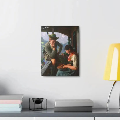 Emil Rau (1858-1937) Tyrolean Couple with Chalet and Mountainous Landscape - Canvas Wall Art - The Sticker Space