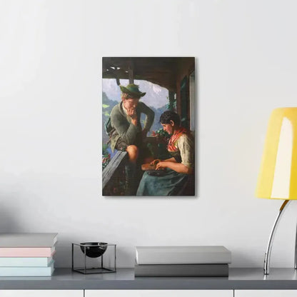 Emil Rau (1858-1937) Tyrolean Couple with Chalet and Mountainous Landscape - Canvas Wall Art - The Sticker Space