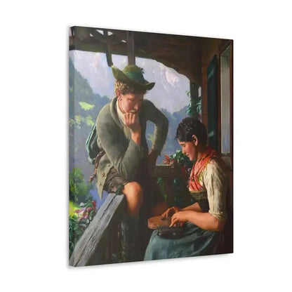 Emil Rau (1858-1937) Tyrolean Couple with Chalet and Mountainous Landscape - Canvas Wall Art - The Sticker Space