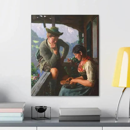 Emil Rau (1858-1937) Tyrolean Couple with Chalet and Mountainous Landscape - Canvas Wall Art - The Sticker Space