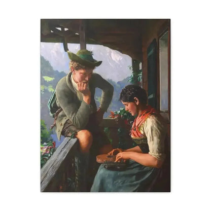 Emil Rau (1858-1937) Tyrolean Couple with Chalet and Mountainous Landscape - Canvas Wall Art - The Sticker Space