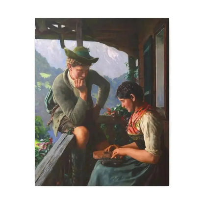Emil Rau (1858-1937) Tyrolean Couple with Chalet and Mountainous Landscape - Canvas Wall Art - The Sticker Space