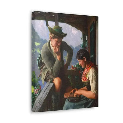 Emil Rau (1858-1937) Tyrolean Couple with Chalet and Mountainous Landscape - Canvas Wall Art - The Sticker Space