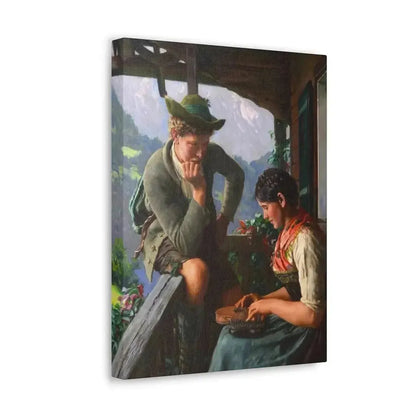Emil Rau (1858-1937) Tyrolean Couple with Chalet and Mountainous Landscape - Canvas Wall Art - The Sticker Space