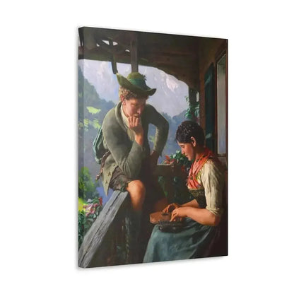 Emil Rau (1858-1937) Tyrolean Couple with Chalet and Mountainous Landscape - Canvas Wall Art - The Sticker Space