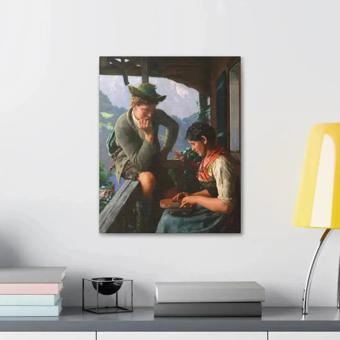 Emil Rau (1858-1937) Tyrolean Couple with Chalet and Mountainous Landscape - Canvas Wall Art - The Sticker Space