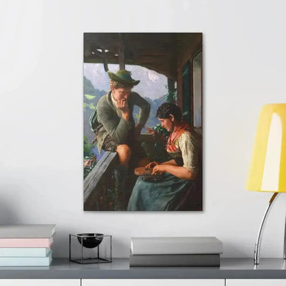 Emil Rau (1858-1937) Tyrolean Couple with Chalet and Mountainous Landscape - Canvas Wall Art - The Sticker Space