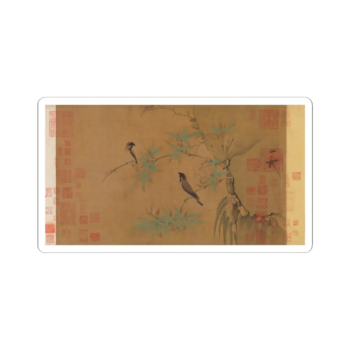 Emperor Huizong - Finches and bamboo - early 12th century v1 - STICKER Vinyl Kiss-Cut Decal