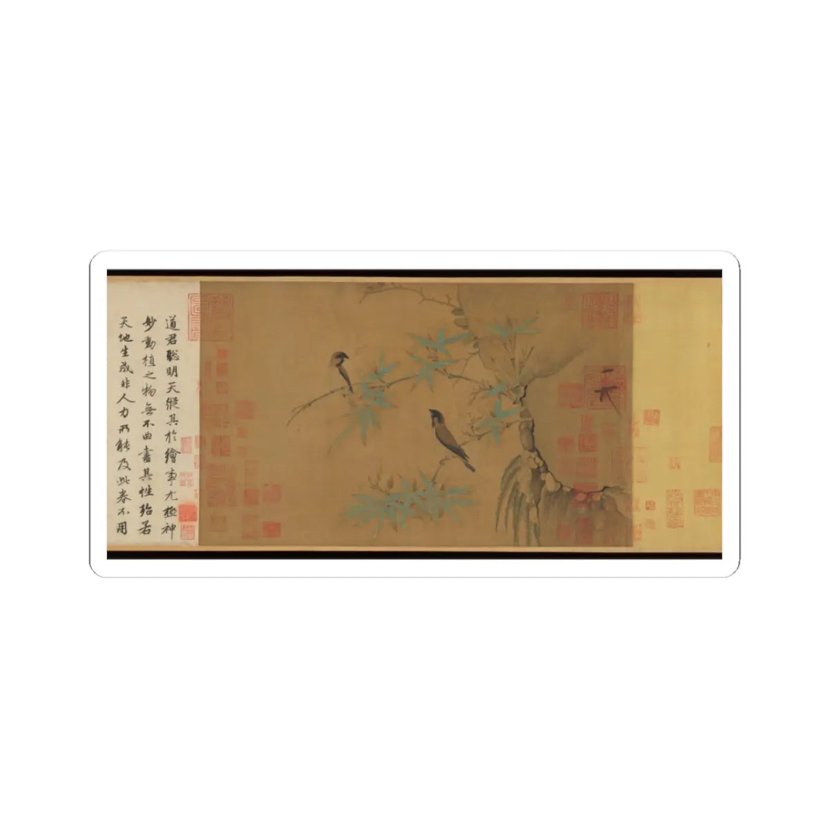 Emperor Huizong - Finches and bamboo - early 12th century v3 - STICKER Vinyl Kiss-Cut Decal