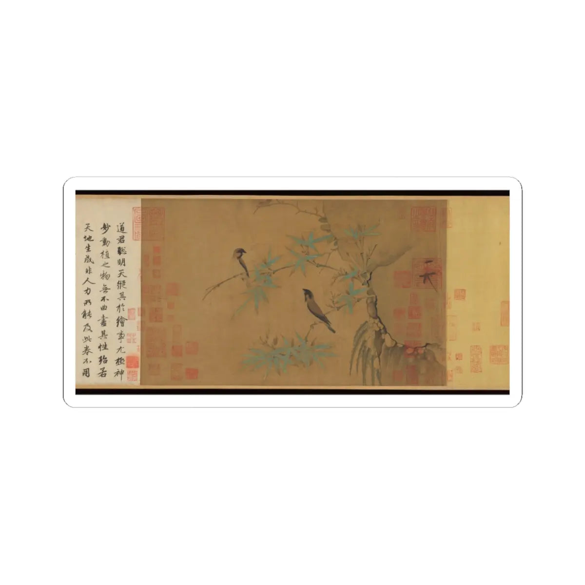 Emperor Huizong - Finches and bamboo - early 12th century v3 - STICKER Vinyl Kiss-Cut Decal